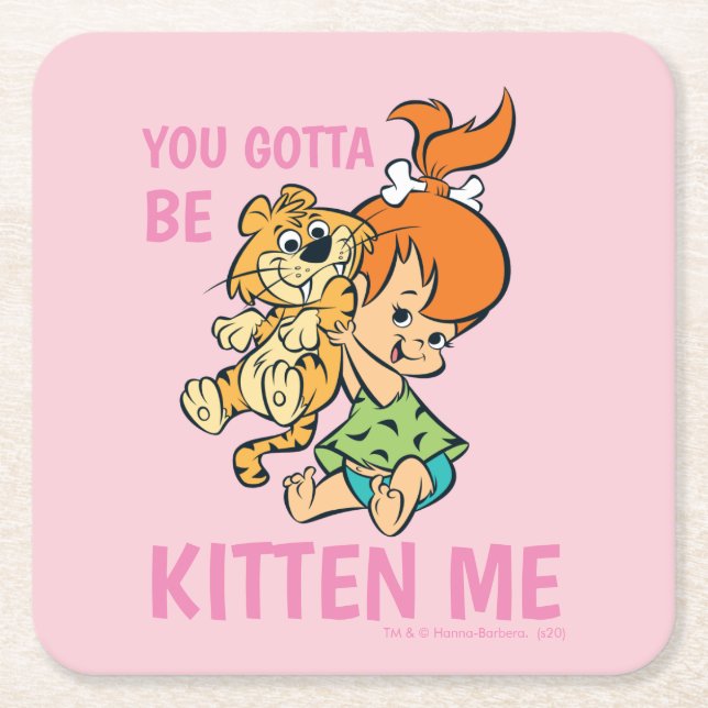The Flintstones | Pebbles & Her Tiger Square Paper Coaster (Front)