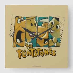 The Flintstones   Retro Comic Character Panels Square Wall Clock