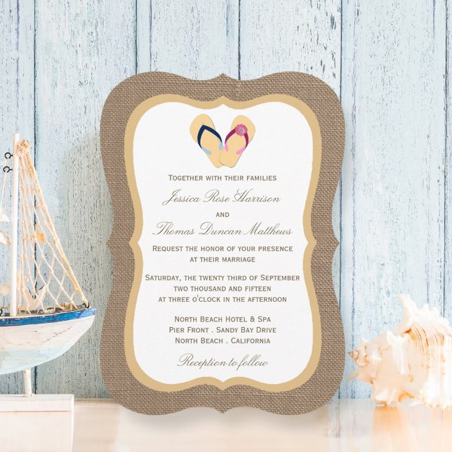 The Flip-Flop Sand Beach Burlap Wedding Collection Invitation (Creator Uploaded)
