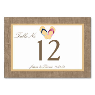 The Flip-Flop Sand Beach Burlap Wedding Collection Table Number
