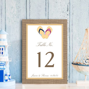 The Flip-Flop Sand Beach Burlap Wedding Collection Table Number