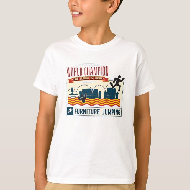 The floor is Lava. Furniture Jumping Champ. child T-Shirt (Front)