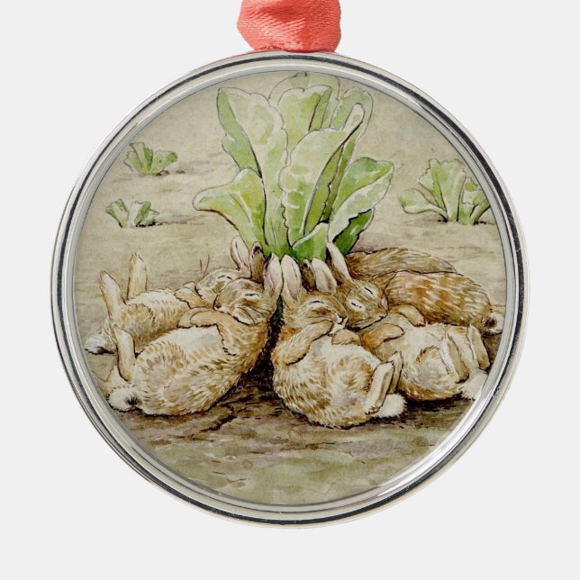 The Flopsy Bunnies Asleep (by Beatrix Potter) Metal Ornament (Front)
