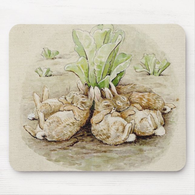 The Flopsy Bunnies Asleep (by Beatrix Potter) Mouse Pad (Front)