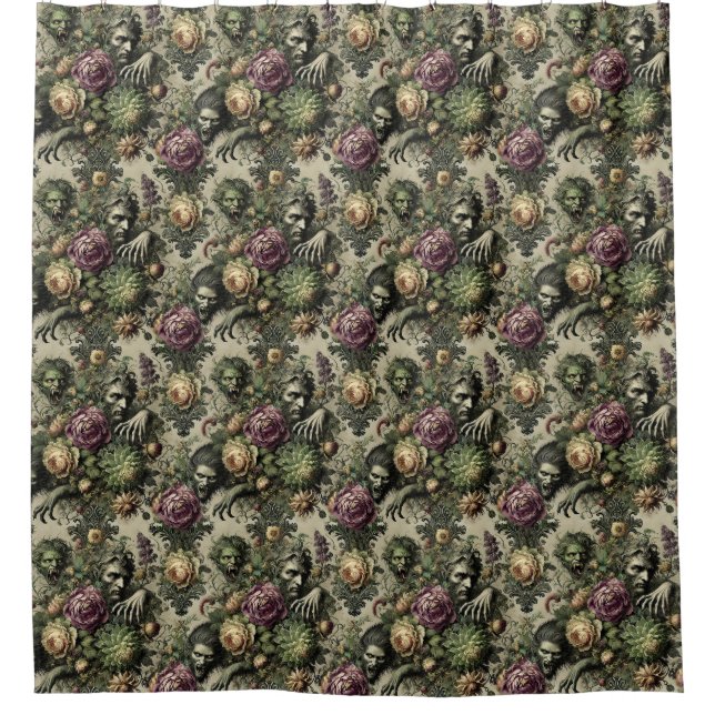 The Florabane Cult – Gothic Floral Design Shower Curtain (Front)