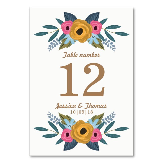 The Floral Wreath White Wedding Collection Table Number (Front)
