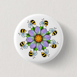 The flower and the bees 3 cm round badge