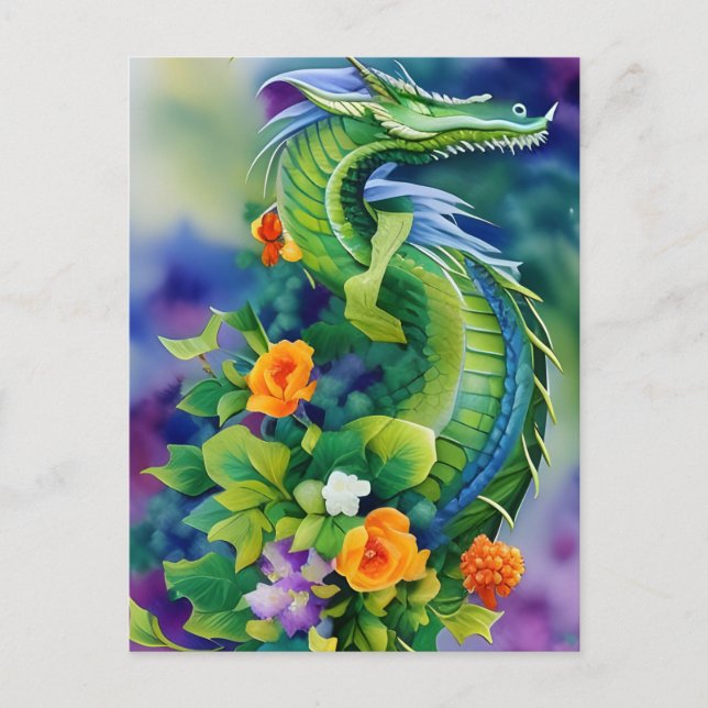 The Flower Dragon Watercolor Postcard (Front)