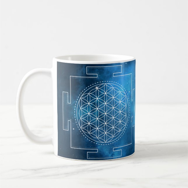 The Flower of Life Yantra Indigo Mug (Left)