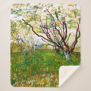 The Flowering Orchard (1888) by Vincent Van Gogh Sherpa Blanket