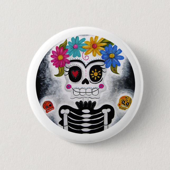 The Flowery Skull 6 Cm Round Badge (Front)