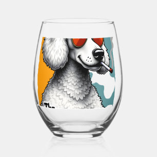 The Fluffather Poodle Vintage Funny Dog Mafia Vect Stemless Wine Glass
