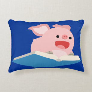 The Flying Book and Cartoon Pig Accent Pillow