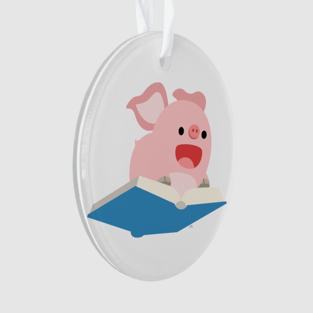 The Flying Book and Cartoon Pig Acrylic Ornament (Front)