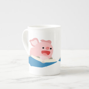 The Flying Book and Cartoon Pig Bone China Mug