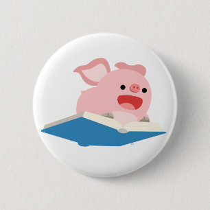 The Flying Book and Cartoon Pig Button Badge