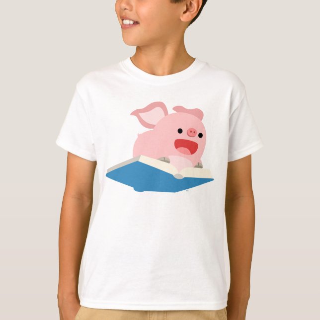 The Flying Book and Cartoon Pig Children T-Shirt (Front)