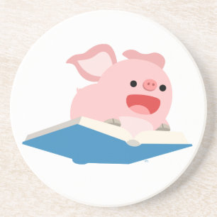 The Flying Book and Cartoon Pig Coaster