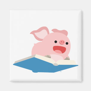 The Flying Book and Cartoon Pig Magnet
