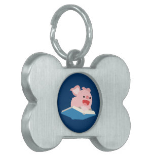 The Flying Book and Cartoon Pig Pet Tag