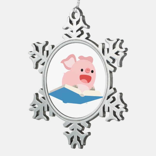 The Flying Book and Cartoon Pig Pewter Ornament (Right)