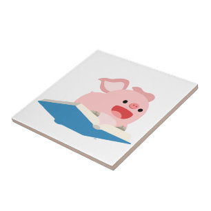 The Flying Book and Cartoon Pig Tile