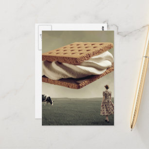 The flying chocolate marshmellow filled treat postcard