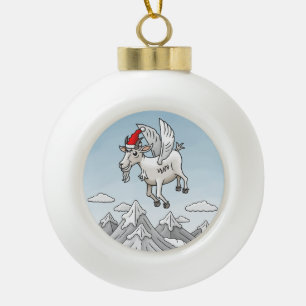 The Flying Christmas Goat Ceramic Ball Christmas Ornament