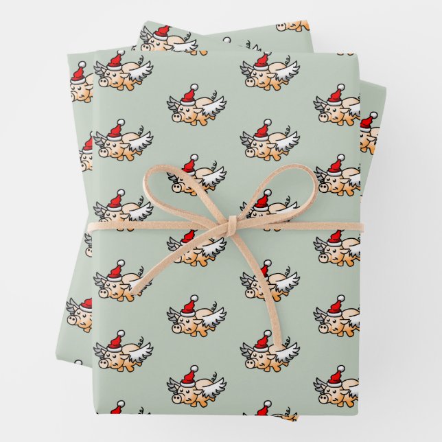 The Flying Christmas Pig Wrapping Paper Sheet (In situ)