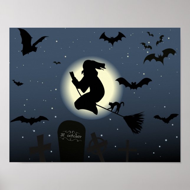 the flying witch halloween scene poster (Front)