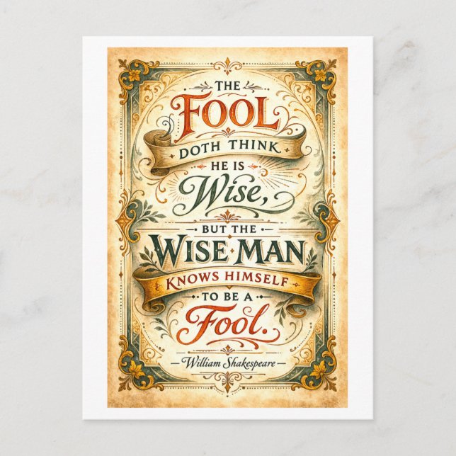 "The Fool Doth Think He Is Wise" Shakespeare Postcard (Front)