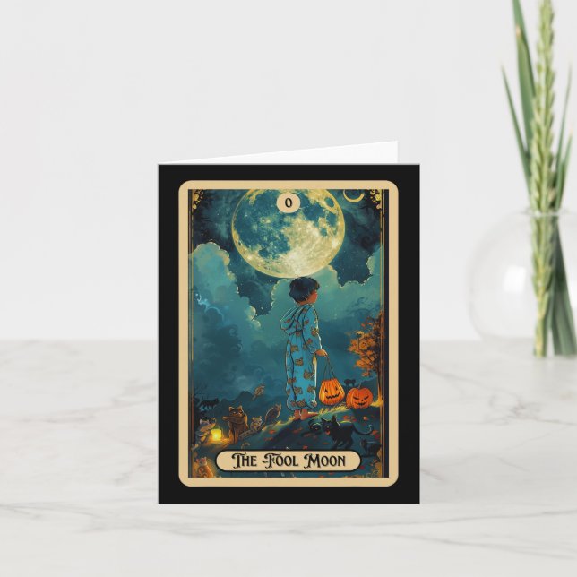 The Fool Moon (the Fool) Halloween Tarot Tee  Card (Front)