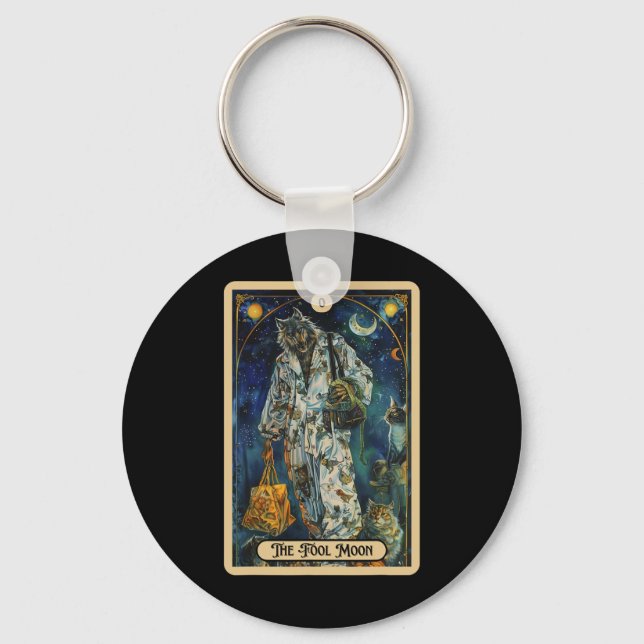 The Fool Moon Werewolf (the Fool) Halloween Tarot  Key Ring (Front)