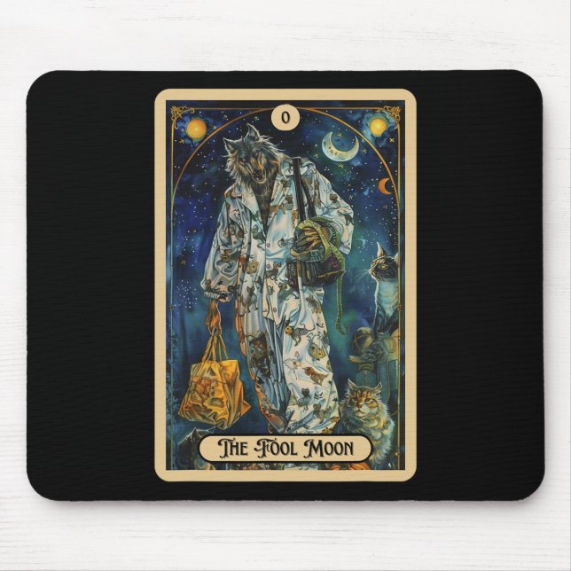 The Fool Moon Werewolf (the Fool) Halloween Tarot  Mouse Pad (Front)