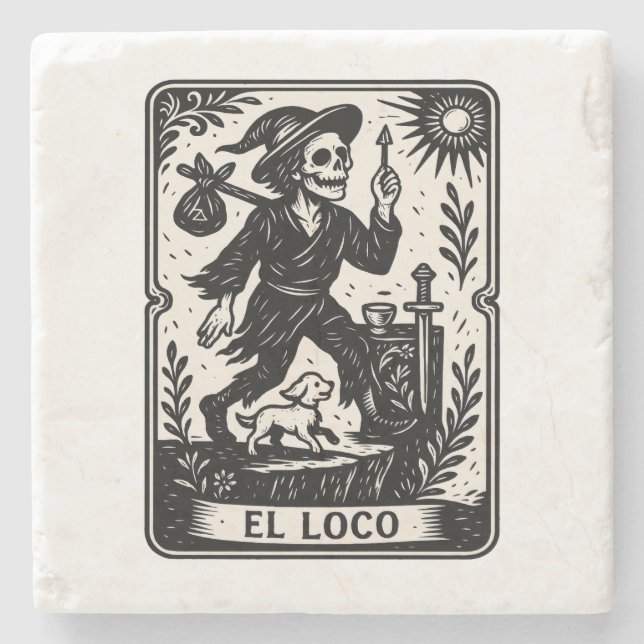 The Fool Tarot Card Art Print Stone Coaster (Front)