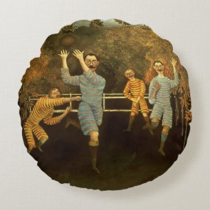 The Football players,1908 (oil on canvas) Round Cushion