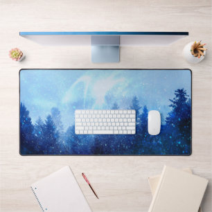 The forest awakens from the mist desk mat