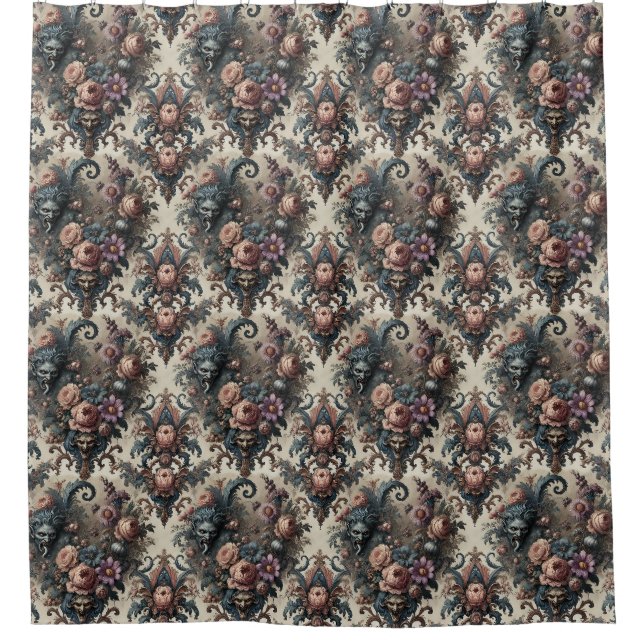 The Formal Fiends – Gothic Floral Design Shower Curtain (Front)