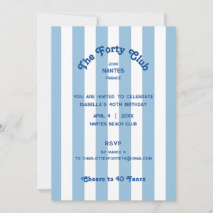 The Forty Club Blue Stripe 40th Birthday Party Invitation