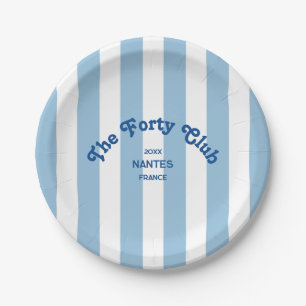 The Forty Club Blue Stripe 40th Birthday Round Paper Plate