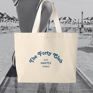 The Forty Club Retro Blue Custom Crest Large Tote Bag