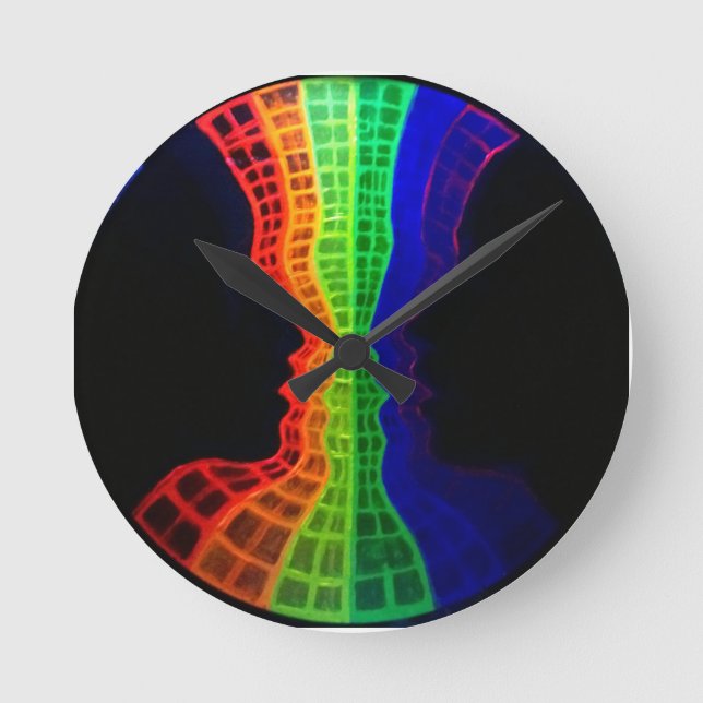 The fountain of love fluorescent colourful rainbow round clock (Front)