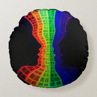 The fountain of love fluorescent colourful rainbow round cushion