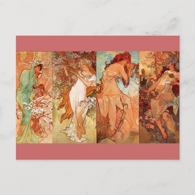 The Four Seasons - Art nouveau Postcard (Front)