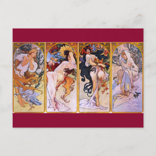 The Four Seasons Art Nouveau Postcard
