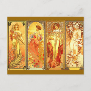 the Four Seasons - Art Nouveau Postcard