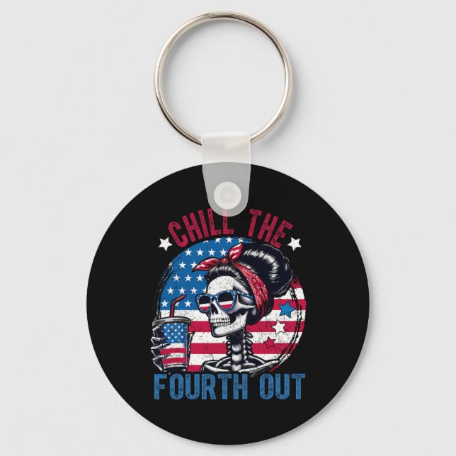 The Fourth Out Funny Skeleton 4th Of July Patrioti Key Ring (Front)