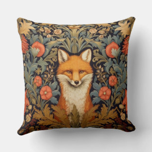 The fox and red flowers art nouveau style cushion