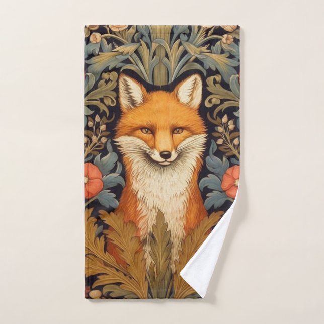 The fox and red flowers art nouveau style hand towel (Hand Towel)