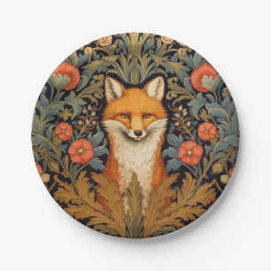 The fox and red flowers art nouveau style paper plate